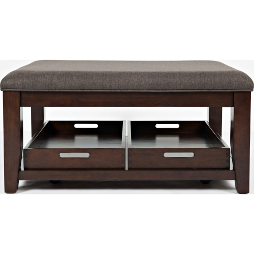 Twin Cities Ottoman Cocktail Table in Dark Wood & Fabric